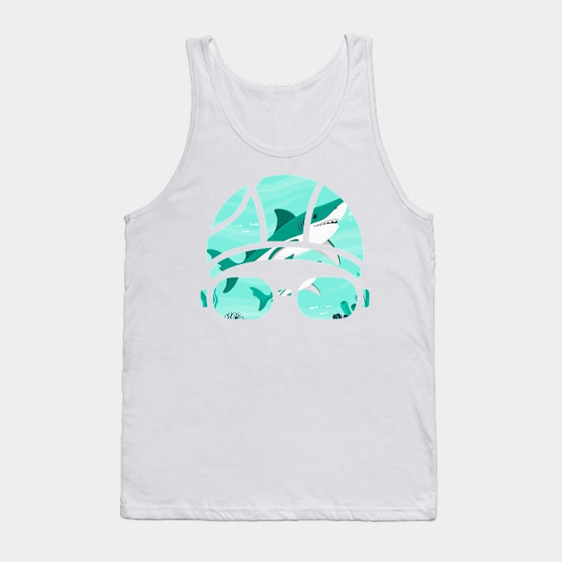 Creative Swimming Cap of a Shark in the Ocean Gift Tank Top by Swimarts